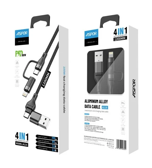 Aspor A116 4in 1 Fast Charging Cable Multi Functional With Pd | Aspor | AdvanceStore UK
