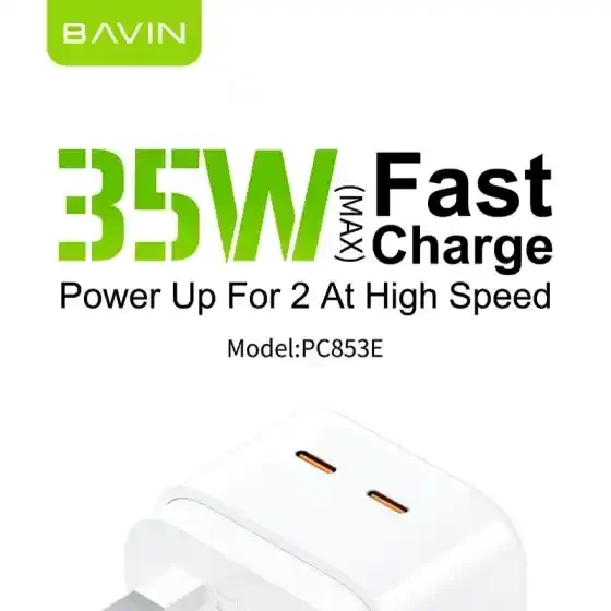 BAVIN PC853E UK Plug 65W GaN Dual Port Charger | BAVIN | AdvanceStore UK