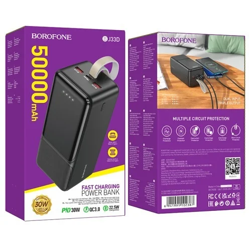 Bj33d Creed Pd30w Power Bank 50000mah Portable Charger Black | BOROFONE | AdvanceStore UK