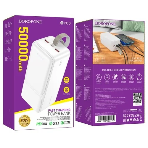 Bj33d Creed Pd30w Power Bank 50000mah Portable Charger White | BOROFONE | AdvanceStore UK