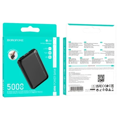 Bj34 Creed Power Bank 5000mah Portable Charger Black | BOROFONE | AdvanceStore UK