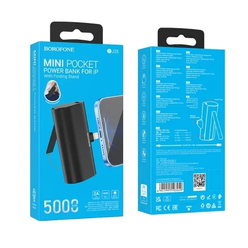 Bj35 Pocket Power Bank Ip 5000mah Portable Charger For Iphone Black | BOROFONE | AdvanceStore UK