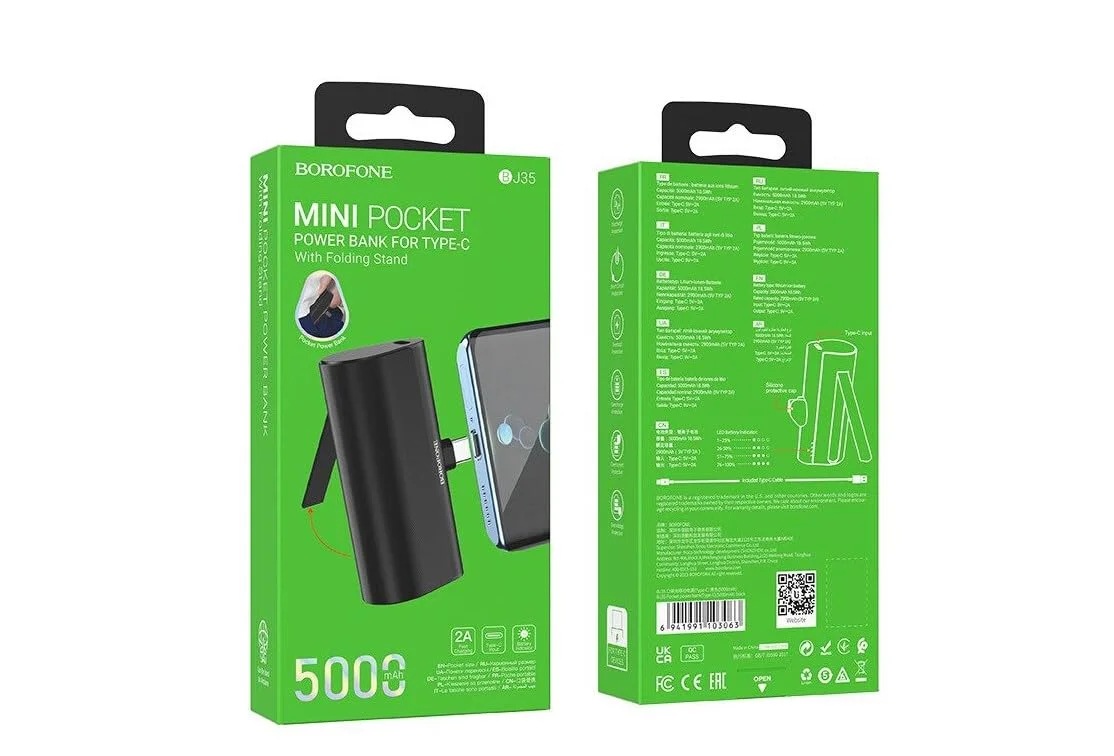 Bj35 Pocket Power Bank Type C 5000mah For Samsung Devices Black | BOROFONE | AdvanceStore UK
