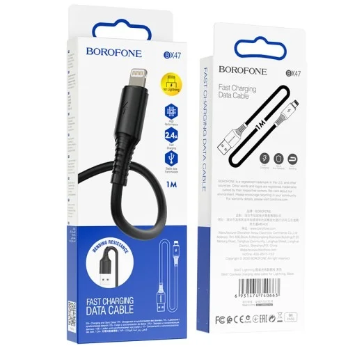 Bx47 Coolway Charging Data Cable For Ip Black | BOROFONE | AdvanceStore UK