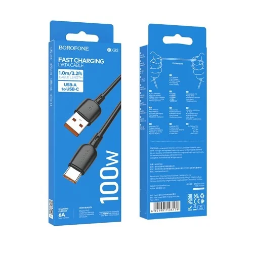 Bx93 Super Power 100w Charging Data Cable Type C Black | BOROFONE | AdvanceStore UK