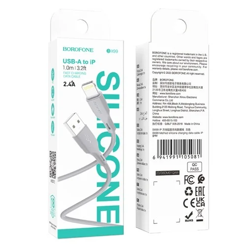 Bx99 Method Pd Silicone Charging Data Cable Iphone Gray | BOROFONE | AdvanceStore UK