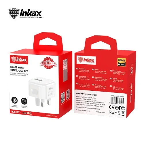 Inkax Hcb 02 Dual Usb Wall Plug For Iphone Samsung Htc Motrola Nokia Etc | Inkax | AdvanceStore UK