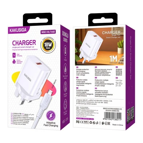Ksc 1218 Xionglu Single Port Qc3 0 Charger Set Lightning Type C Micro Usb Compatible | Kakusiga (KSC) | AdvanceStore UK