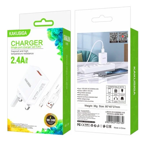Ksc 1261 Single Port Charger Set Uk Fast Charging For Micro Type C And Lightning Devices | Kakusiga (KSC) | AdvanceStore UK