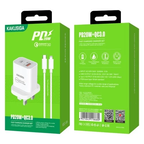 Ksc 594 Zexun Pd20w Qc3 0 Fast Charge Charger Set Uk Charger Type C To Lightning | Kakusiga (KSC) | AdvanceStore UK