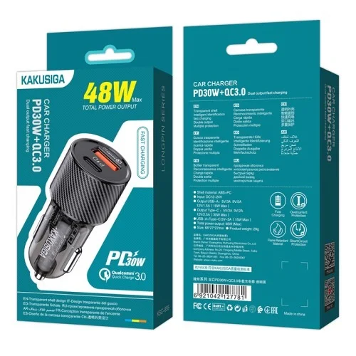 Ksc 855 Longpin Pd30w Qc3 0 Dual Port Car Charger | Kakusiga (KSC) | AdvanceStore UK