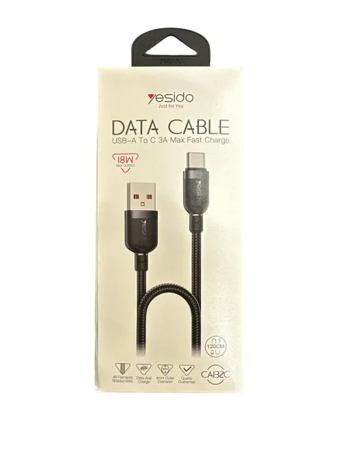 Yesido Ca132c 1 2m Usb A To Type C Braided Cable Fast Charging And Data Transfer | Yesido | AdvanceStore UK