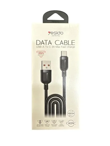 Yesido Ca134c And Ca134l 3m Braided Cables Usb A To Type C 18w And Usb A To Lightning 12w Fast Charging | Yesido | AdvanceStore UK