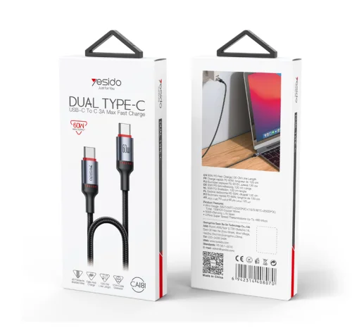 Yesido Ca183 2m 60w Fast Charging Type C To Type C Cable Durable Nylon Braided Design | Yesido | AdvanceStore UK