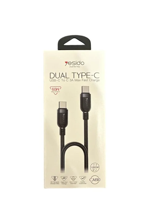 Yesido Ca190 1 2m Type C To Type C Cable 60w Fast Charging Braided Durable Design | Yesido | AdvanceStore UK
