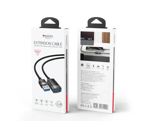 Yesido Gs26 1 5m Braided Usb 2 0 Extension Cable High Speed Data Transfer With Durable Design | Yesido | AdvanceStore UK