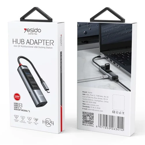 Yesido Hb24 Hub Adapter For Mini Dp Multifunctional Usb Docking Station | Yesido | AdvanceStore UK