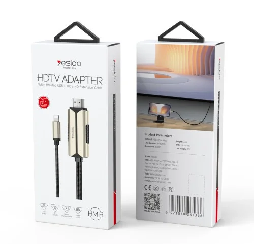 Yesido Hm13 Lightning To Hdmi Adapter Cable 2m 1080p Hd Resolution Zinc Alloy Construction | Yesido | AdvanceStore UK