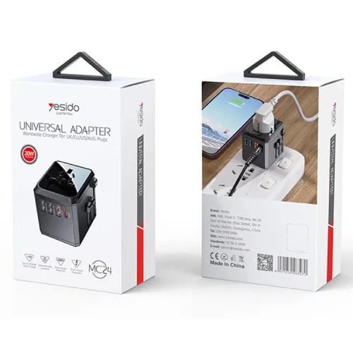 Yesido Mc10 3 Usb Type C Ports Multi Function Universal Travel Adapter Plug Black | Yesido | AdvanceStore UK