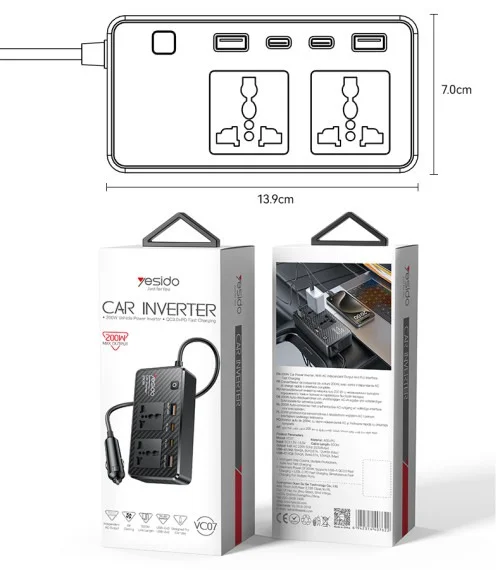 Yesido Vc07 Car Inverter 150w Power Converter With Dual Usb And Ac Outlet For Vehicles | Yesido | AdvanceStore UK