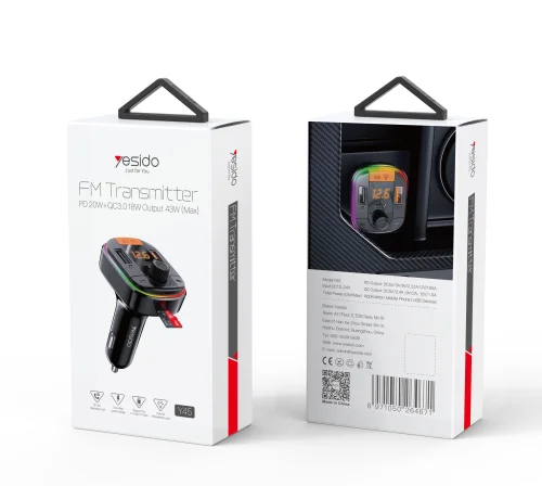 Yesido Y45 43w Car Charger With Bluetooth 5 0 Fm Transmitter And Led Display | Yesido | AdvanceStore UK