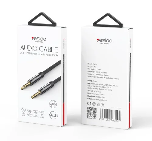 Yesido Yau15 2m Nylon Braided 3 5mm Male To Male Aux Audio Cable High Fidelity Stereo Sound | Yesido | AdvanceStore UK