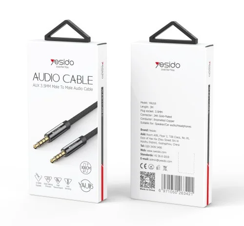 Yesido Yau16 3 Meter Nylon Braided 3 5mm To 3 5mm Auxiliary Audio Cable High Fidelity Stereo Sound | Yesido | AdvanceStore UK