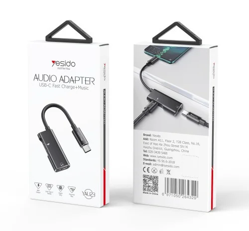 Yesido Yau23 Type C To Pd 60w Dual Type C Charging And Audio Converter Adapter Black | Yesido | AdvanceStore UK