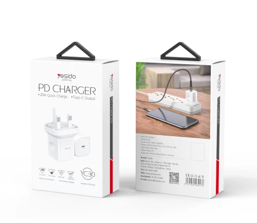 Yesido Yc30 20w Pd Fast Charging Adapter Efficient Type C Charger For Mobile Devices | Yesido | AdvanceStore UK