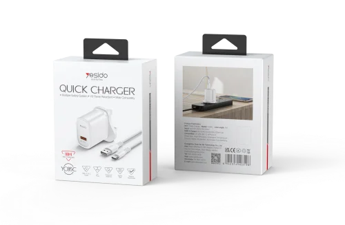 Yesido Yc85c 18w Fast Charging Wall Charger With Usb A Port And Included Usb A To Type C Cable | Yesido | AdvanceStore UK